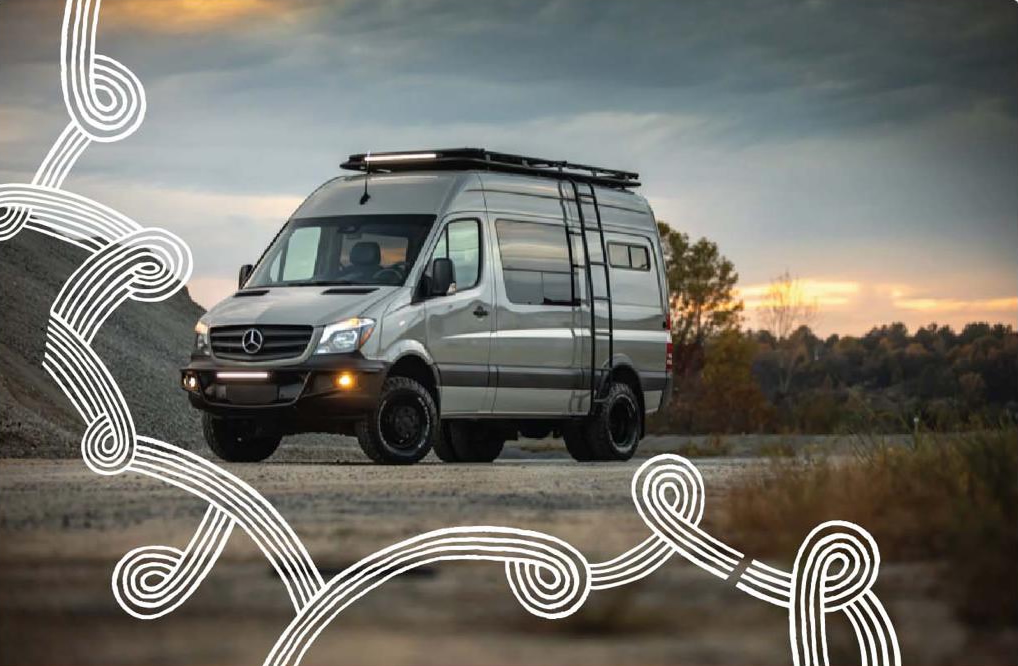 Exterior view of the custom-built Road Safari Mercedes 4x4 Sprinter van